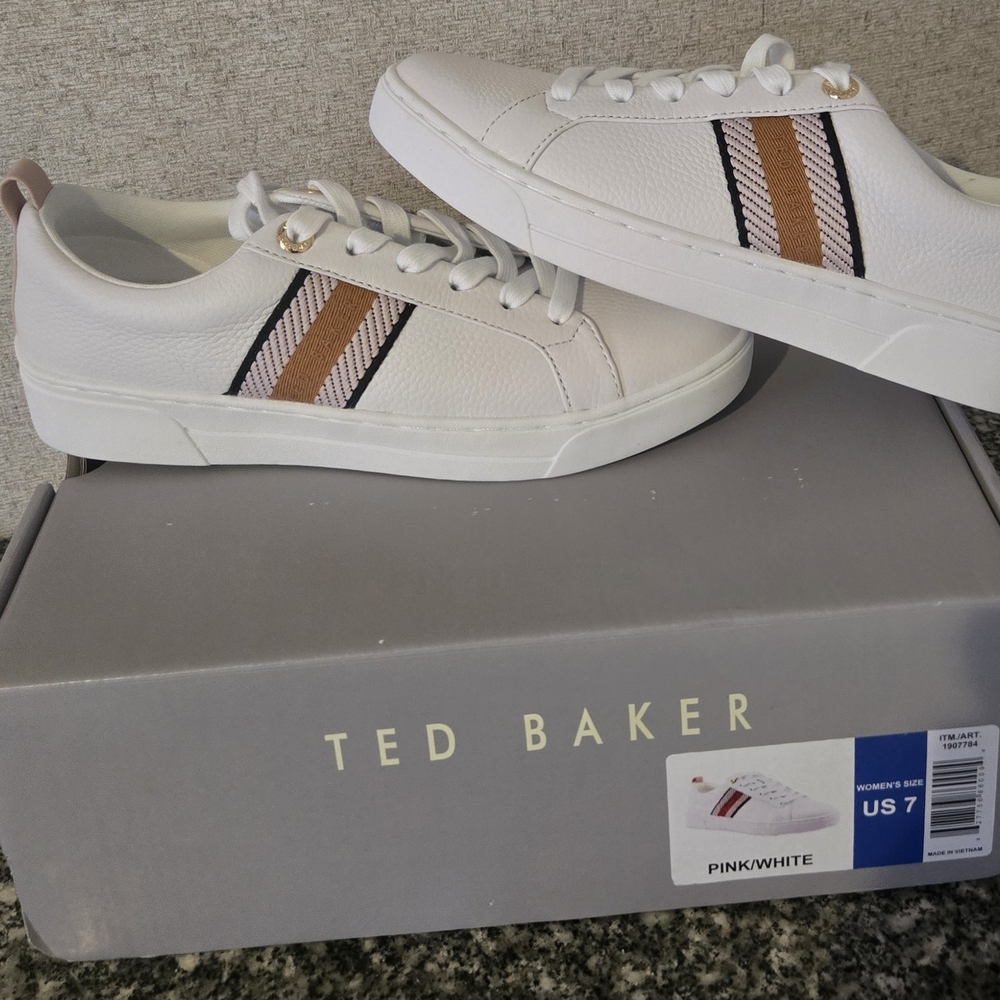Ted Baker London White/pink Sneakers. Brand New In Box No Callout. 7 Women
